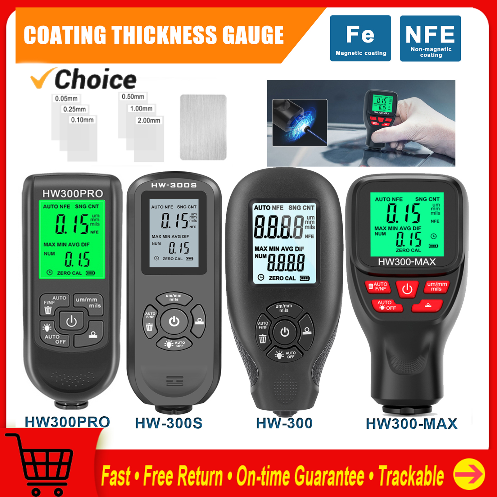 Paint Thickness Gauge - 0-2000UM Thickness Gauge Digital Automobile Film